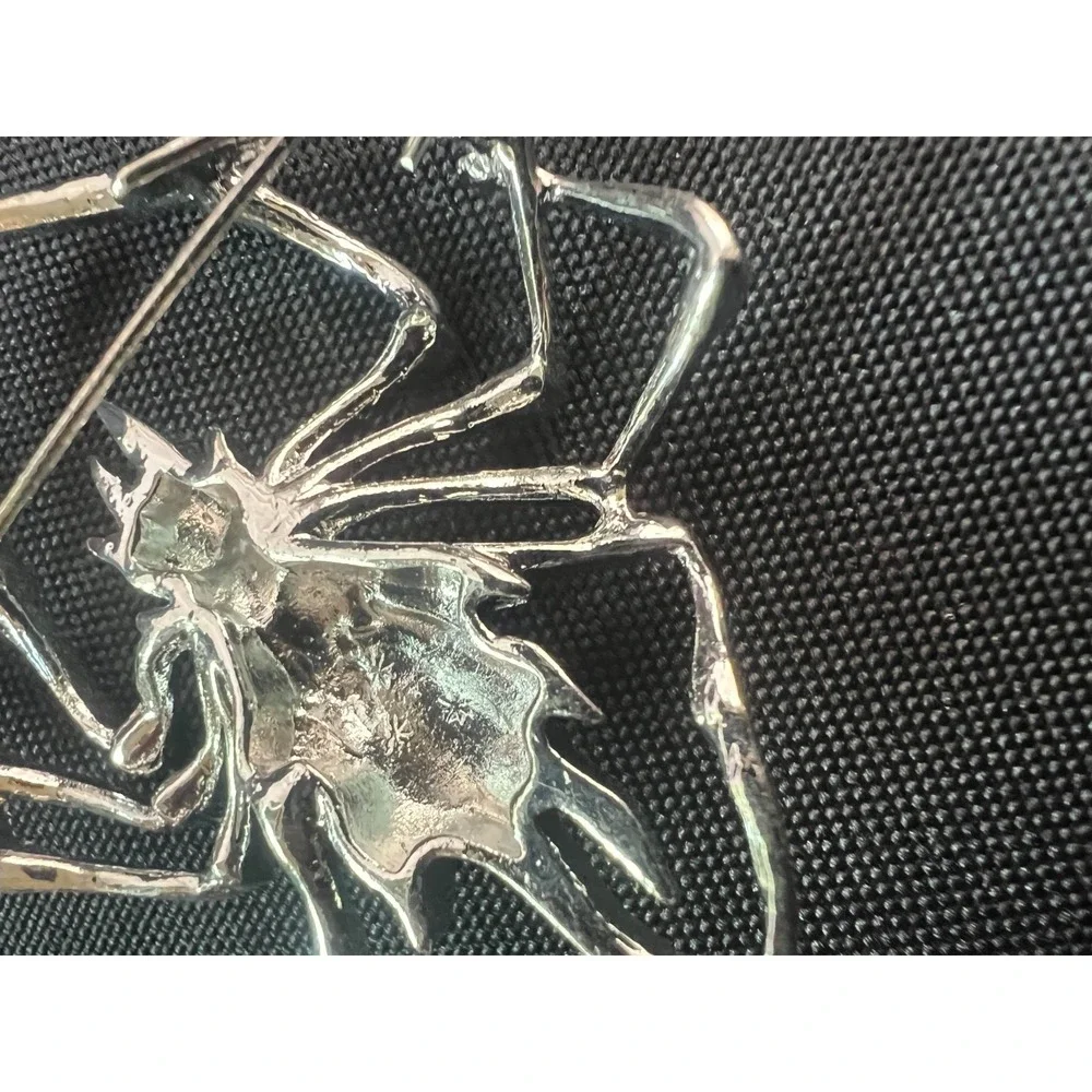 Large Silver‎ Tone Spider Brooch Clear Rhinestone Statement Halloween Gothic